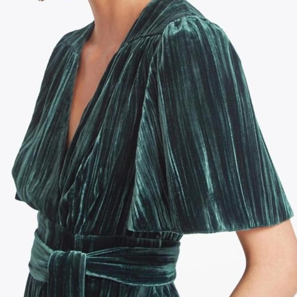 CEFINN Gina Wrap-Effect Plisse-Velvet Midi Dress size 8 0062